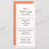 Menu Dîner Mariage Customisé simple orange (Devant / Derrière)