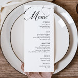 Menu Dîner Mariage de calligraphie noire délicat<br><div class="desc">Commémorez votre journée spéciale avec des cartes de menu mariages qui capturent élégamment l'essence de votre histoire d'amour. Facile à customiser et parfait pour tout mariage ou événement. Cliquez sur le bouton "Customiser" et utilisez notre outil de conception pour modifier ce modèle. Découvrez le magasin Graphic Art Design pour d'autres...</div>