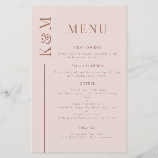 Menu Dîner Mariage en ligne rose vif (Devant)