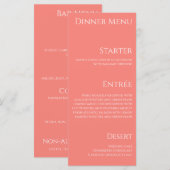 Menu Dîner mariage et Bar Menu-Corail rose- (Devant / Derrière)