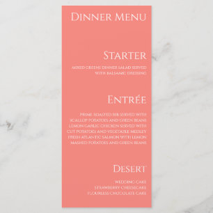 Menu Dîner mariage et Bar Menu-Corail rose-