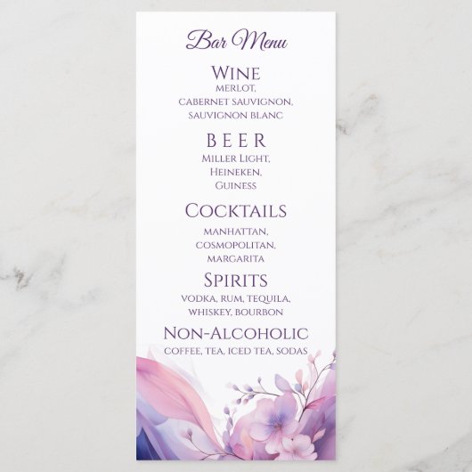 Menu Dîner mariage et Bar Menu-Fleurs de cerisiers (Dos)