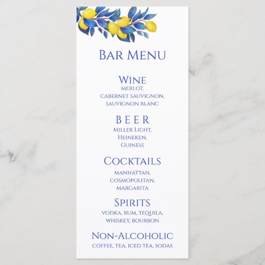Menu Dîner mariage et Bar Menu-Lemons (Dos)