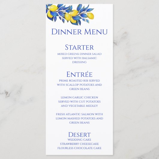 Menu Dîner mariage et Bar Menu-Lemons (Devant)