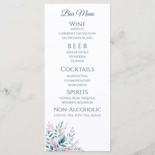 Menu Dîner mariage et Bar Menu-Pastel Botanique- (Dos)