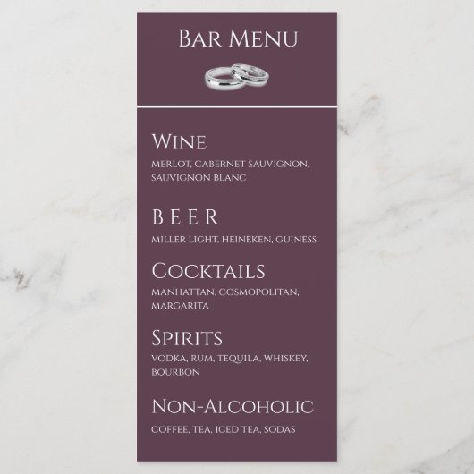 Menu Dîner mariage et boissons Menu-Vin et blanc- (Dos)