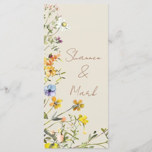 Menu Dîner Mariage fleur sauvage (Dos)