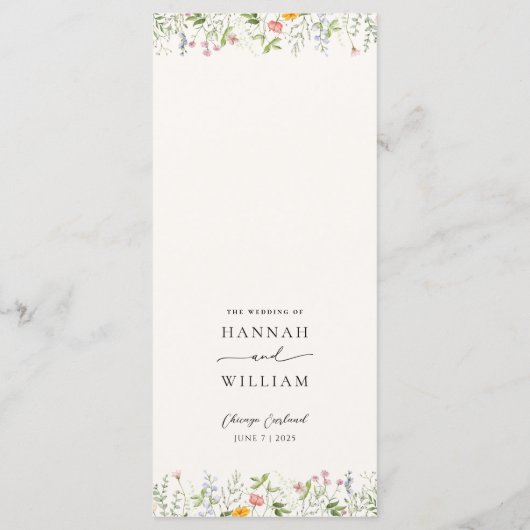 Menu Dîner Mariage Fleur sauvage Pastel (Dos)