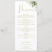 Menu Dîner Mariage Floral Gold Monogram (Devant)