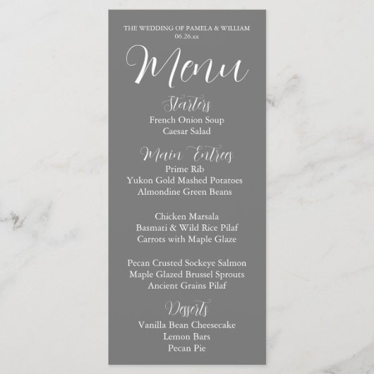 Menu Dîner Mariage gris foncé (Devant)