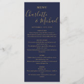 Menu Dîner Mariage Marine Blue And Gold Signature (Devant)