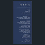 Menu Dîner Mariage minimaliste moderne bleu marine<br><div class="desc">Ce menu minimaliste moderne de mariage bleu marine est parfait pour votre mariage boho élégant. Son design abstrait simple et unique, accompagné d'un script minimaliste contemporain et d'une palette de couleurs bleu marine foncé, donne à ce produit une sensation de luxe formel élégant tout en restant simpliste, chic bohème. Gardez-le...</div>