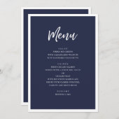 Menu Dîner mariage moderne de la Marine. Simple minimal (Devant / Derrière)
