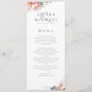 Menu Dîner Mariage moderne rose rose rose rose rose ros