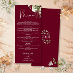 Menu Dîner Mariage Monogram verdure Bourgogne<br><div class="desc">Cet élégant menu de mariages feuille à la végétation botanique bordeaux peut être personnalisé avec vos informations en typographie chic avec vos initiales monogrammes au verso. Conçu par Thisisnotme©</div>