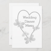 Menu Dîner mariage Papillons Coeur Argent (Devant / Derrière)