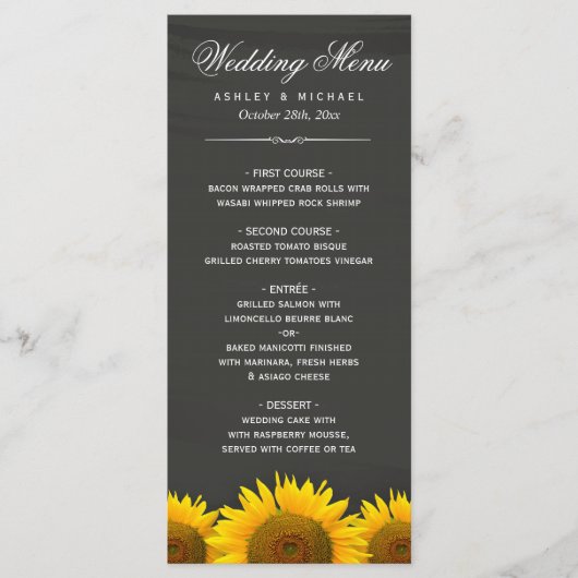 Menu Dîner mariage Plat Rustique Tournesols (Devant)