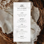 Menu Dîner mariage Rings Bow<br><div class="desc">anneaux illustrés attachés avec un ruban/un arc</div>
