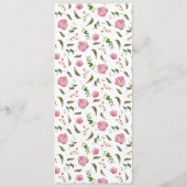 Menu Dîner Mariage rose Floral (Dos)