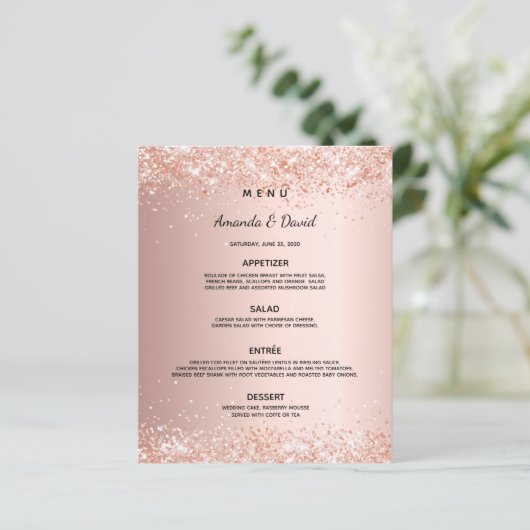 Menu dîner mariage rose or blush (Debout devant)