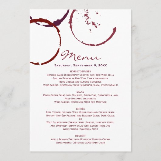 Menu Dîner Mariage Rustique Rouge foncé (Devant)