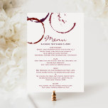 Menu Dîner Mariage Rustique Rouge foncé<br><div class="desc">Le design chic rustique moderne de la carte de menu en tache de vin rouge comprend du texte personnalisé pour la date de l'événement,  le menu et les informations d'appariement de vin.</div>