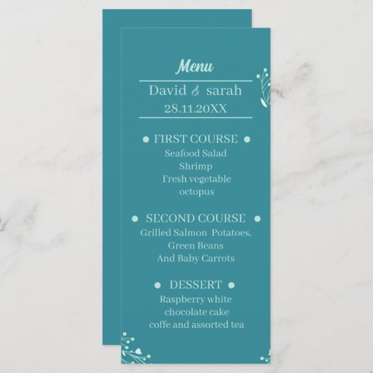 Menu Dîner Mariage simple (Devant / Derrière)