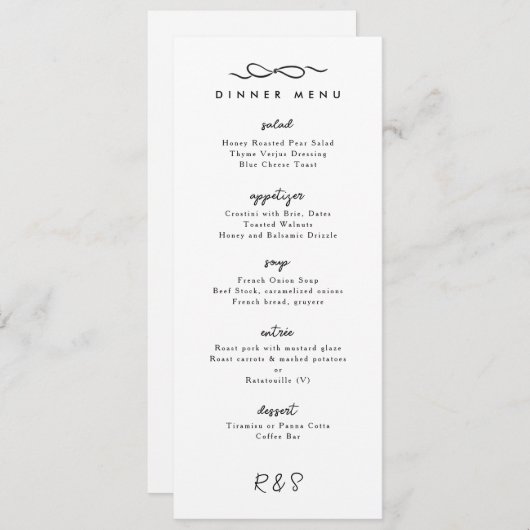 Menu Dîner Mariage simple Bow (Devant / Derrière)