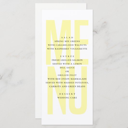 Menu Dîner mariage simple moderne de typographie jaune (Devant / Derrière)