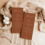 Menu Dîner Mariage Terracotta | Mangeons<br><div class="desc">Ce beau menu Mariage propose une calligraphie manuscrite avec un agencement moderne minimaliste - un accent parfait pour votre mariage ou événement spécial. Utilisez ce menu pour n'importe quelle occasion que ce soit votre mariage, votre baby shower ou votre mariage, votre fiançailles, votre retraite... quoi que vous vouliez ! Modifiez...</div>