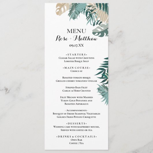 Menu Dîner Mariage Tropical Menu (Devant)