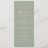 Menu Dîner Mariage vert minimaliste (Devant)