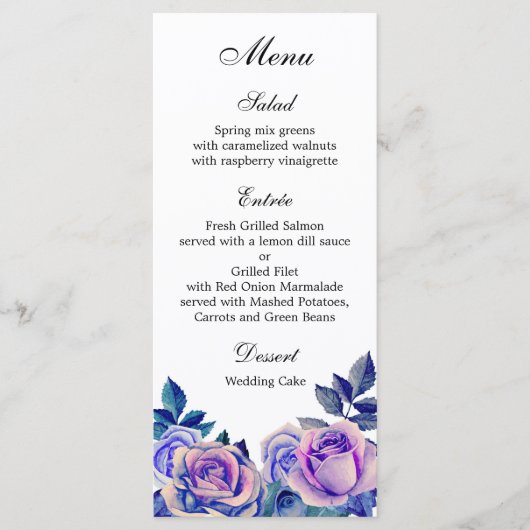 Menu dîner mariage violet rose menu Floral menu pa (Devant)