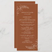 Menu Dîner minimaliste Boho Terracotta Mariage (Devant / Derrière)