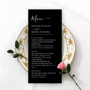 Menu Dîner minimaliste chic noir et blanc Mariage
