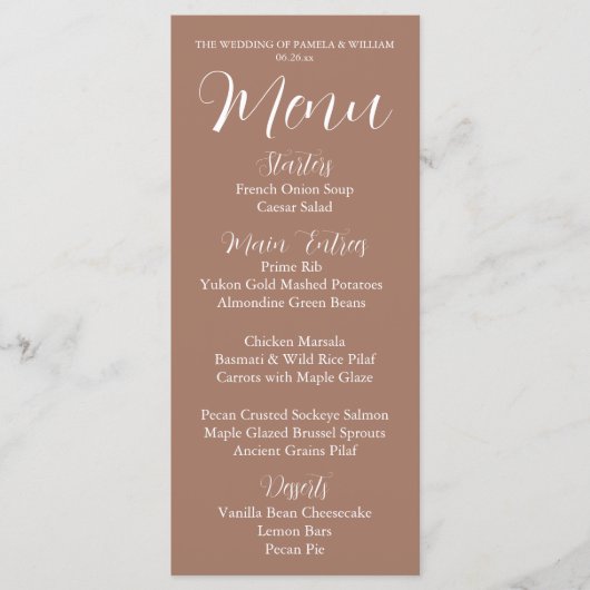 Menu Dîner Mocha Simple Style Mariage (Devant)