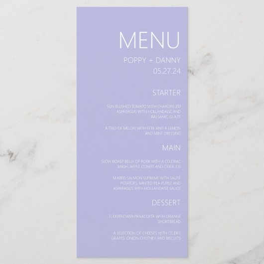 Menu Dîner moderne Pastel Blue Mariage (Devant)