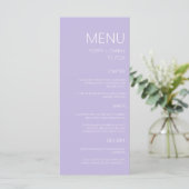 Menu Dîner moderne Pastel Purple Mariage (Debout devant)