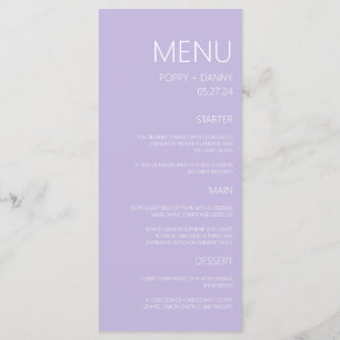 Menu Dîner moderne Pastel Purple Mariage
