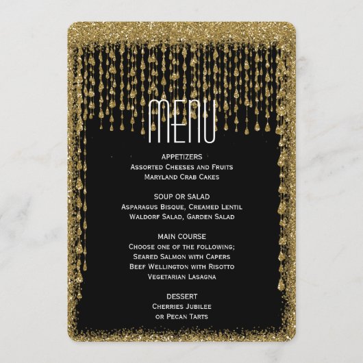 Menu Dîner | Noir d'or moderne (Devant)