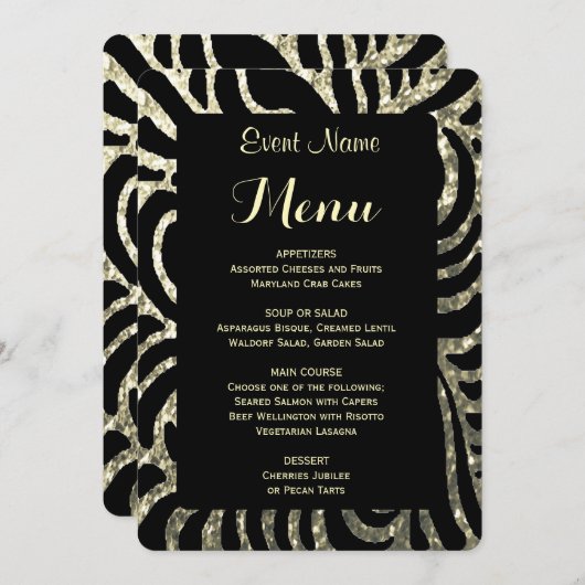 Menu Dîner | Or et noir (Devant / Derrière)