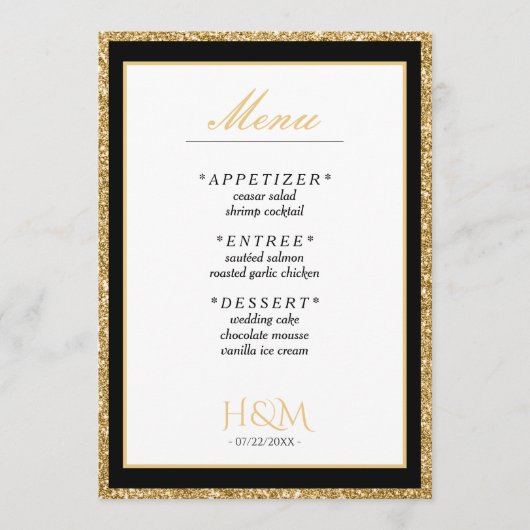 Menu Dîner Parties scintillant Blanc & Or Réception de  (Devant)