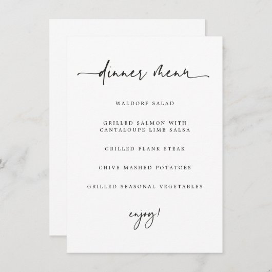 Menu Dîner Plat Personnalisé (Devant / Derrière)