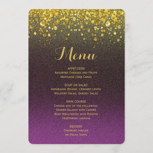 Menu Dîner | Purple et or (Devant)