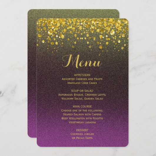 Menu Dîner | Purple et or (Devant / Derrière)