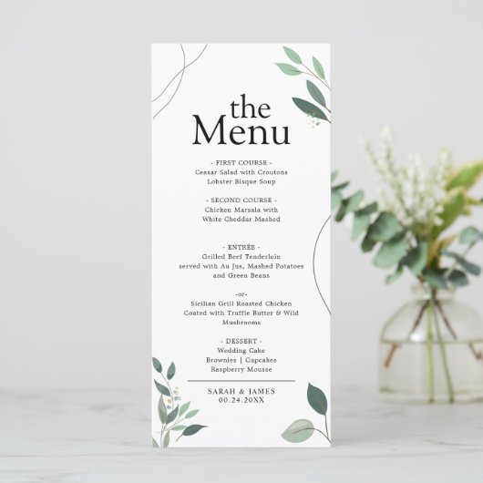 Menu Dîner rustique minimaliste simple Eucalyptus (Debout devant)