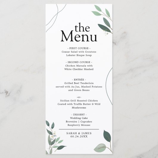 Menu Dîner rustique minimaliste simple Eucalyptus (Devant)