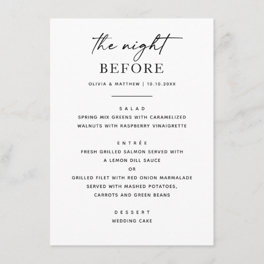 Menu Dîner Simple De Répétition. Nuit avant propreté mo (Devant)