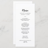 Menu Dîner simple Mariage de calligraphie (Devant / Derrière)