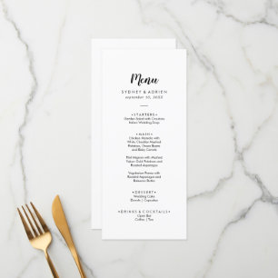 Menu Dîner simple Mariage de calligraphie